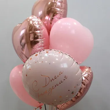 Воздушные шары - На фото Сет шаров ко дню рождения «Розовое золото» - изображение 2 Сет шаров ко дню рождения «Розовое золото» - изображение 2