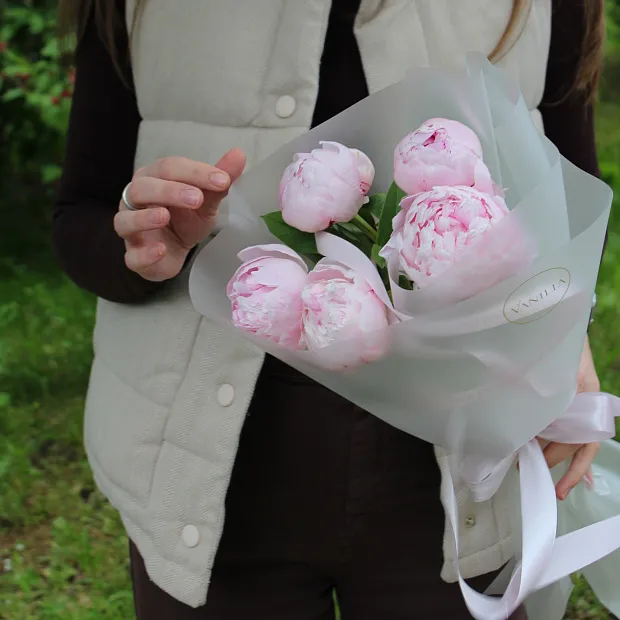 Букет из 5 розовых пионов