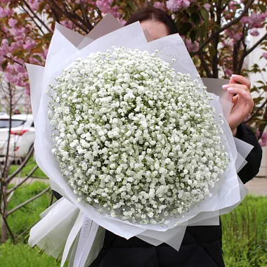 Букеты  цветов с доставкой - Нежный букет из 15 веток гипсофилы в белом оформлении - изображение 2 Нежный букет из 15 веток гипсофилы в белом оформлении - изображение 2