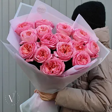 Букет из 15 пионовидных роз Pink Expression 50 см - изображение 2