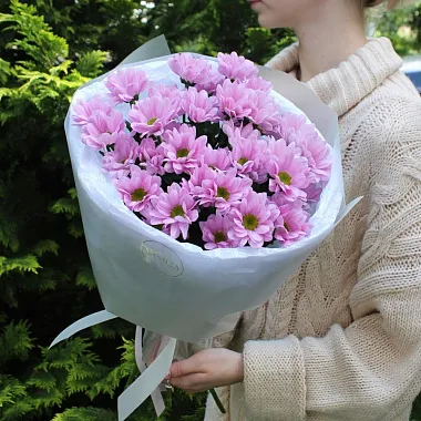 Цветы - Букет из 5 розовых ромашковых хризантем - изображение 2 Букет из 5 розовых ромашковых хризантем - изображение 2