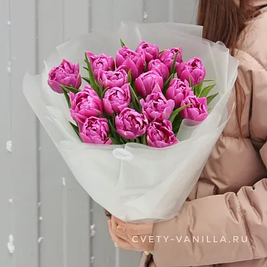 Цветы на 14 февраля - 17 пионовидных тюльпана в нейтральном оформлении - изображение 2 17 пионовидных тюльпана в нейтральном оформлении - изображение 2