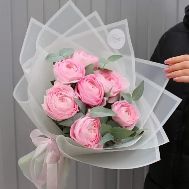 Букет из 7 ранункулюсов и эвкалипта - изображение 2