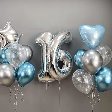 Шары на день рождения для мужчины - На фото Фонтаны и цифры в голубой гамме - изображение 2 Фонтаны и цифры в голубой гамме - изображение 2