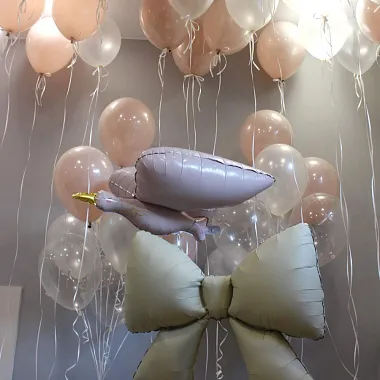 Воздушные шары - На фото Сет шаров на выписку "Аист" - изображение 2 Сет шаров на выписку "Аист" - изображение 2