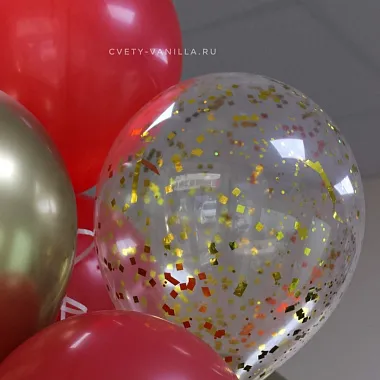 Воздушные шары: На фото Композиция из красных и золотых шаров Воздушные шары: Композиция из красных и золотых шаров