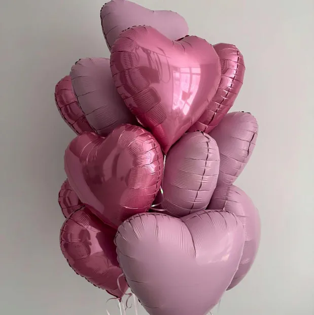 Связка из 15 шаров сердец «Pink»
