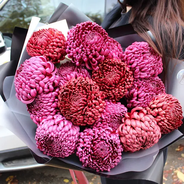 Букет из 15 хризантем микс "Бигуди"