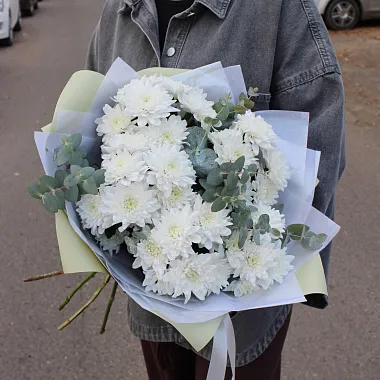 Цветы: Букет из 5 веток белой хризантемы Балтика