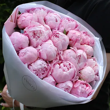 Монобукеты  цветов с доставкой: Букет из розовых пионов 21 шт Монобукеты  цветов с доставкой: Букет из розовых пионов 21 шт