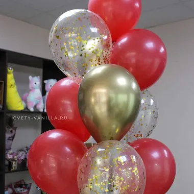 Воздушные шары - На фото Композиция из красных и золотых шаров - изображение 2 Композиция из красных и золотых шаров - изображение 2