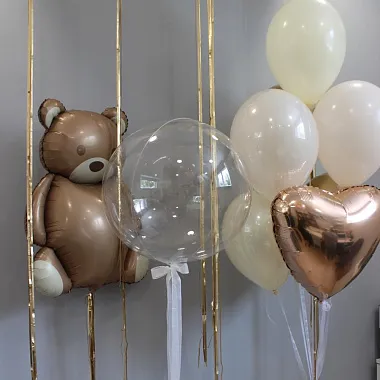 Фольгированные шары  - На фото Сет шаров «Нежный с мишкой» - изображение 2 Сет шаров «Нежный с мишкой» - изображение 2