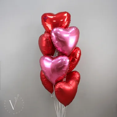 Фольгированные шары  - На фото Композиция из 9 фольгированных сердец "Сатин" - изображение 2 Композиция из 9 фольгированных сердец "Сатин" - изображение 2