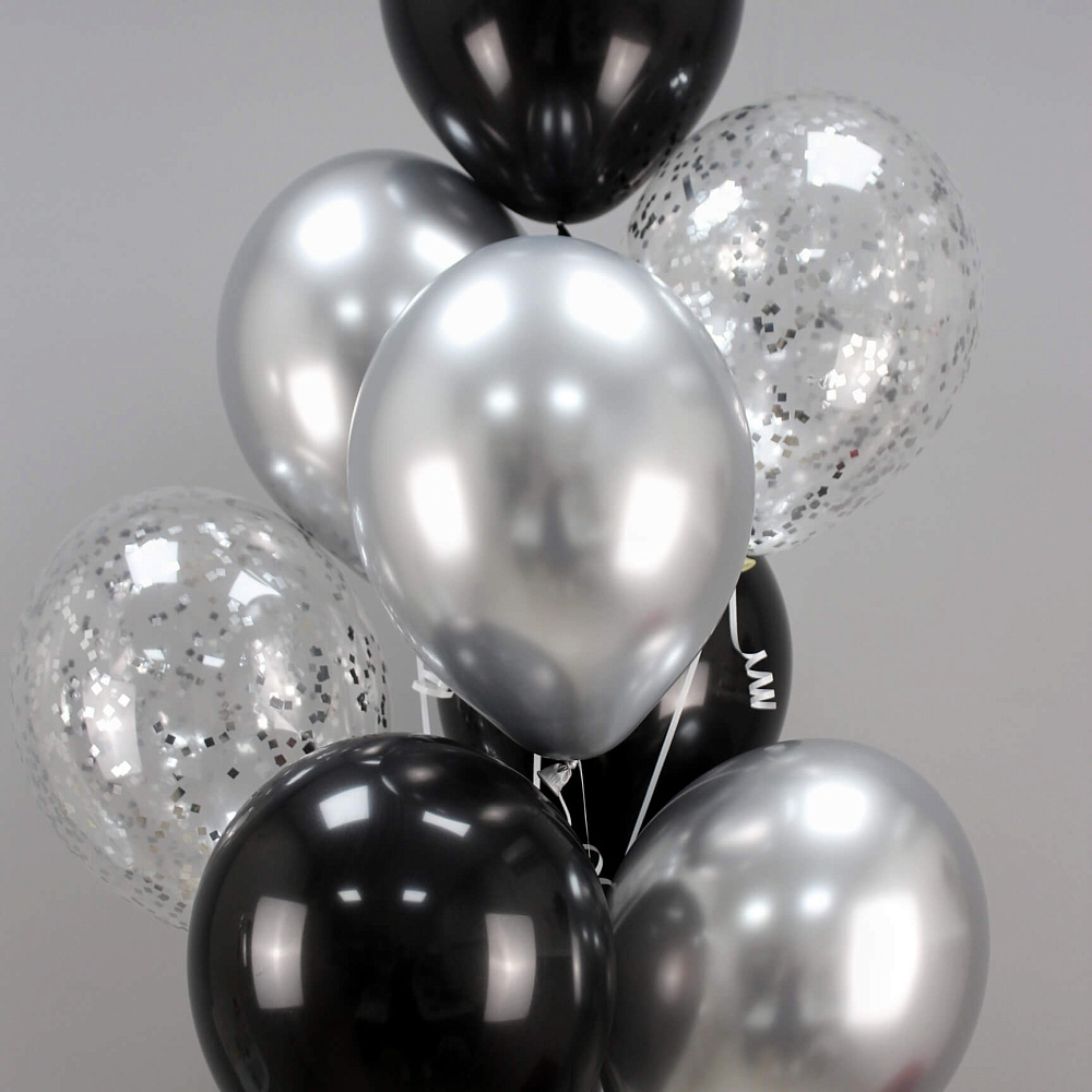 Набор шаров в черно- серебряной гамме