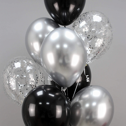 Букеты из шаров  : Набор шаров в черно- серебряной гамме