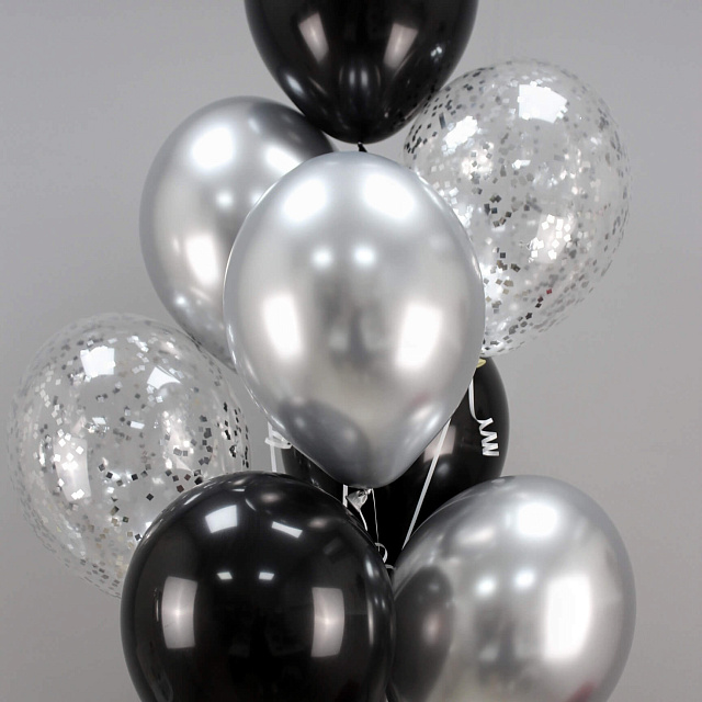 Шары на день рождения для мужчины: Набор шаров в черно- серебряной гамме