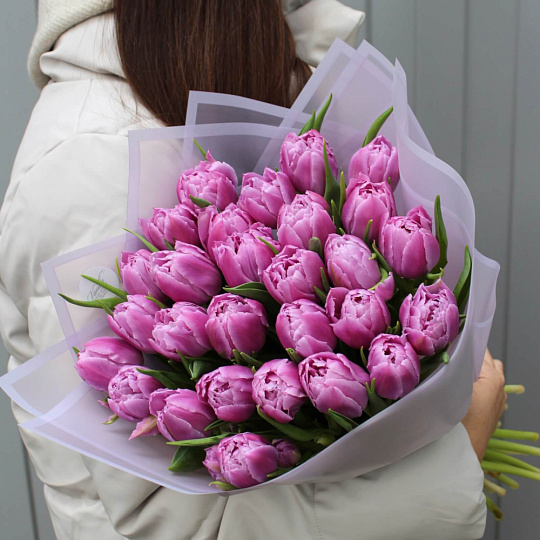 Тюльпан пионовидный 29 шт в нежном оформлении - изображение 2