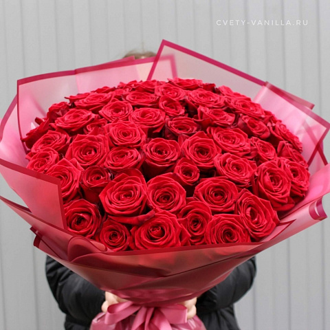 Цветы на 14 февраля: Ароматный букет 51 роза 60 см
