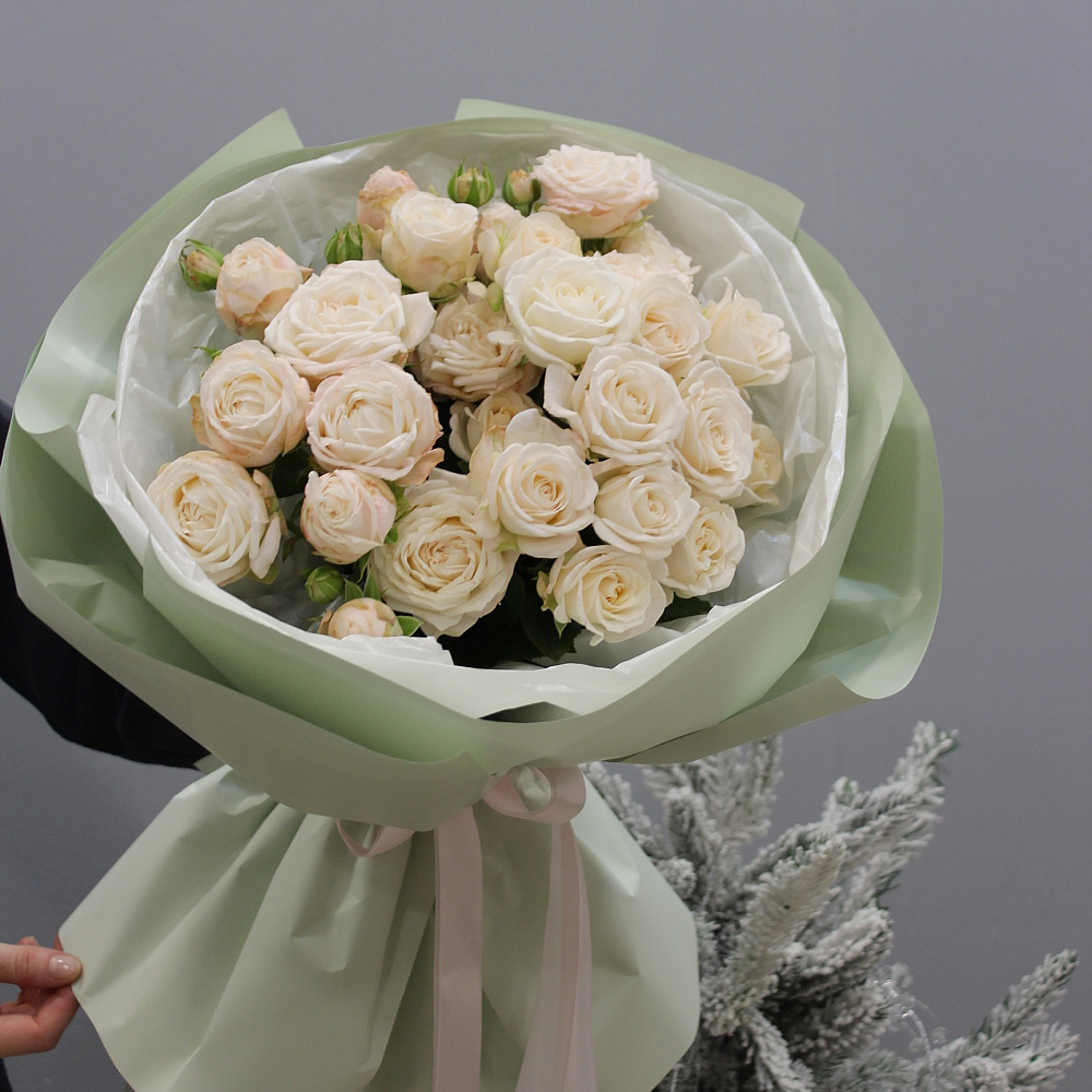 Букет из пионовидной розы «Крем»