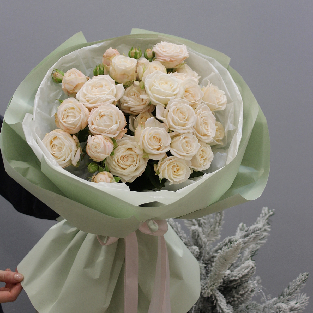 Букет из пионовидной розы «Крем»