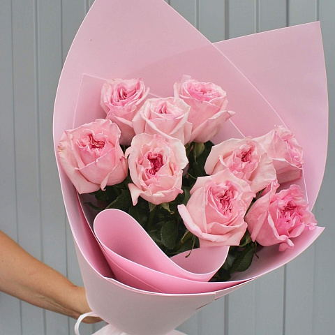 Букеты из 9 роз: Ароматные пионовидные розы Pink Ohara