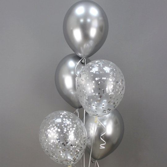 Композиция серебряных шаров с конфетти - изображение 2