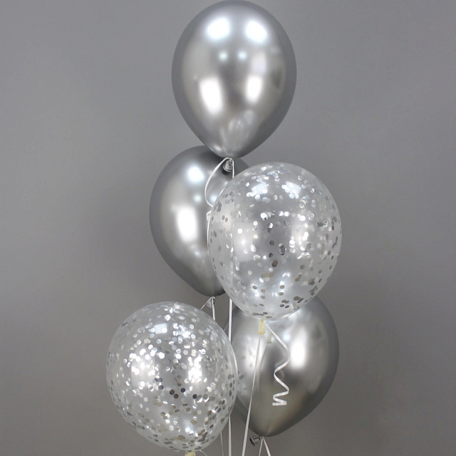 Композиция серебряных шаров с конфетти - изображение 2