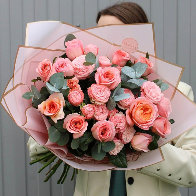 Букет пионовидных роз "Персиковый" - изображение 2