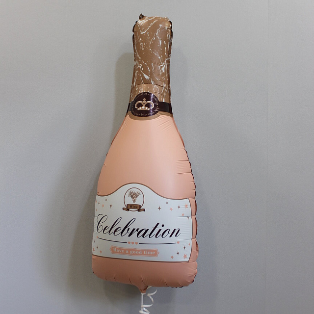 Фольгированные шары : Шар Бутылка шампанского Розовый Сатин