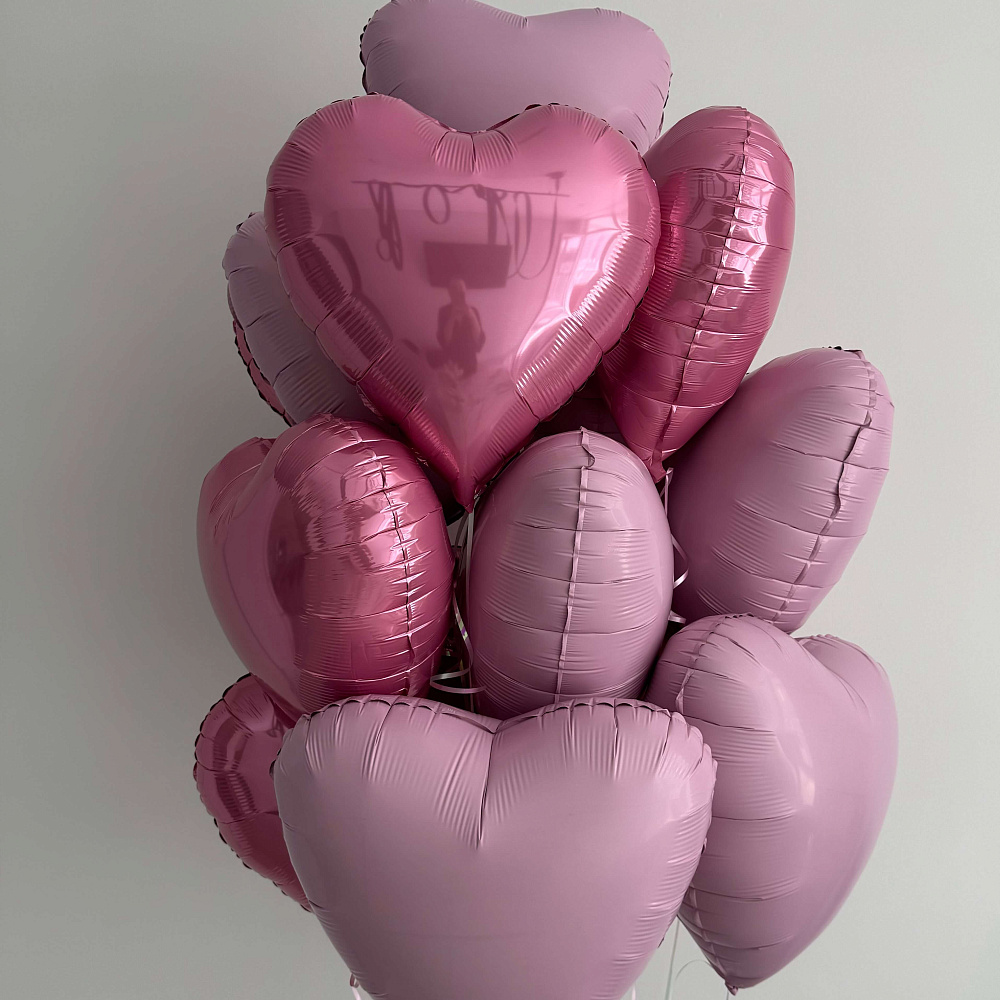 Связка из 15 шаров сердец «Pink»