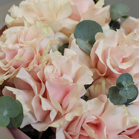 Зимние букеты  цветов с доставкой: Нежный букет из 9 роз с эвкалиптом