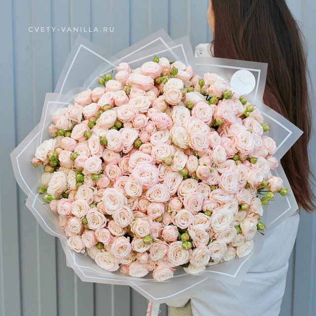 Букет из 51 кремовой пионовидной розы - изображение 2