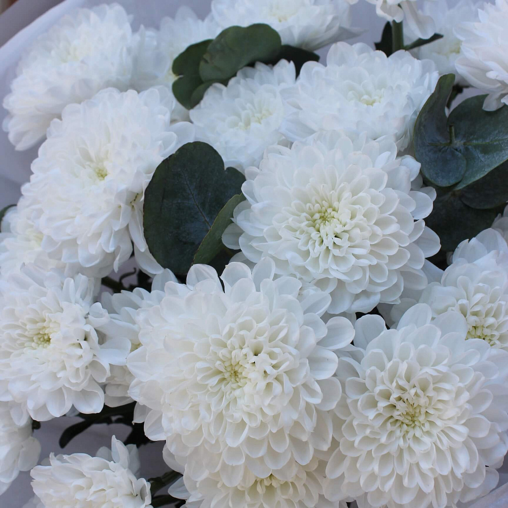 Букет из хризантем и эвкалипта