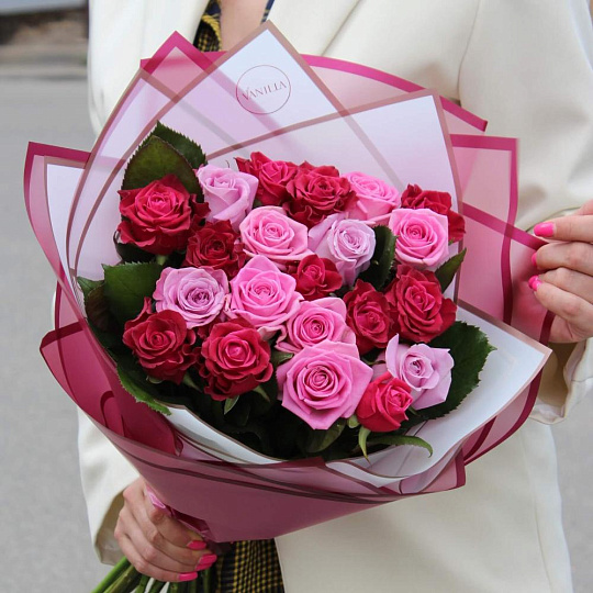 Букет микс из 21 розовой розы 60 см - изображение 2