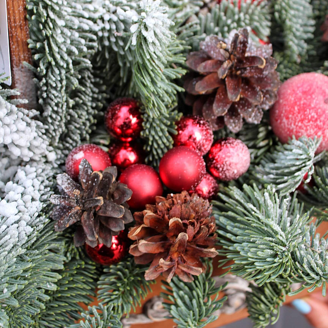 Цветы на праздник: Ящик подарочный новогодний