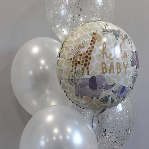 Воздушные шары на выписку из роддома: Сет шаров "Hello Baby"