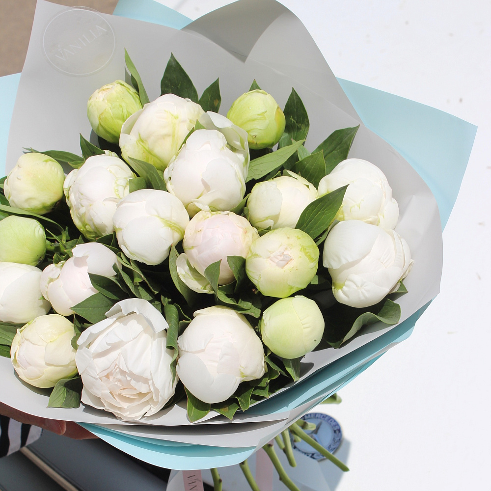 Букет из 19 белых пионов