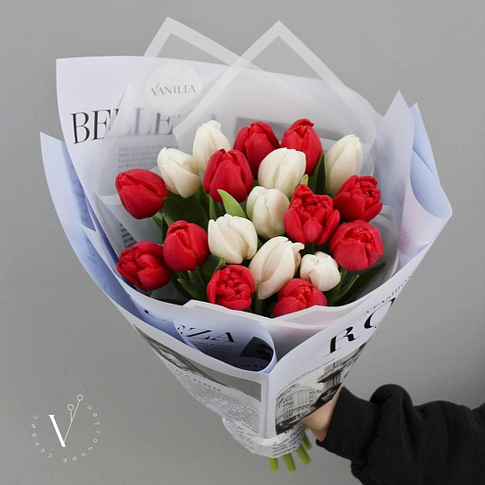 Букет из 19 разноцветных тюльпанов - изображение 2