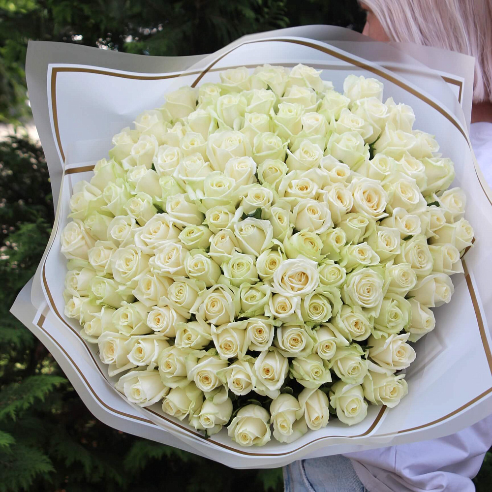 Букет из 101 белой розы 50 см