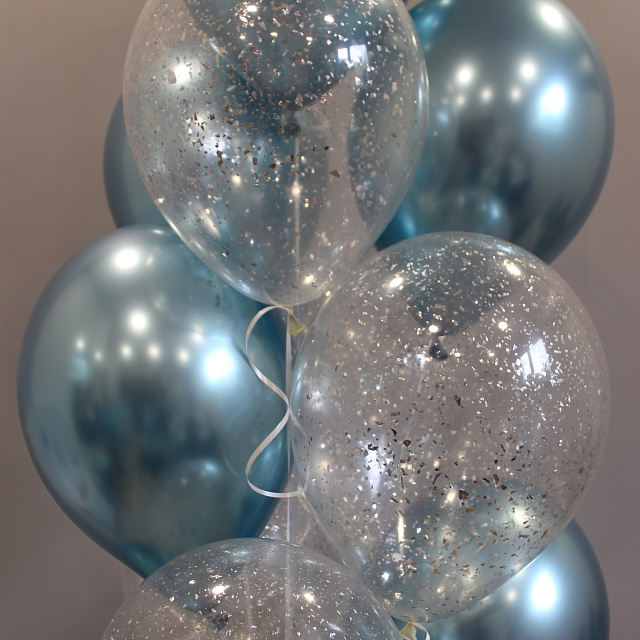 Связка шаров хром и шаров с конфетти