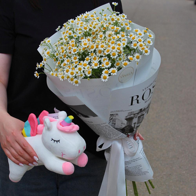 Набор из букета милых ромашек и игрушки - изображение 2