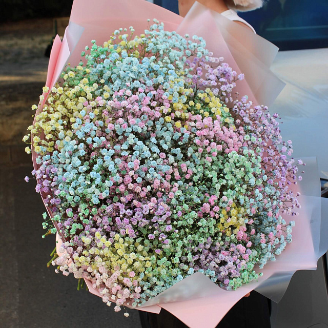 Цветы: Букет из радужной гипсофилы "Слезы единорога"