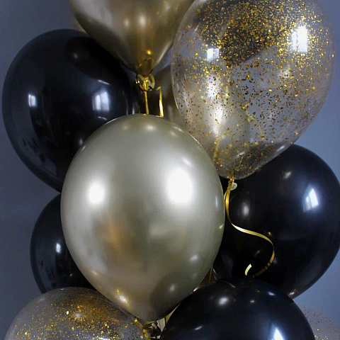 Букеты из шаров  : Набор черных и золотых шаров