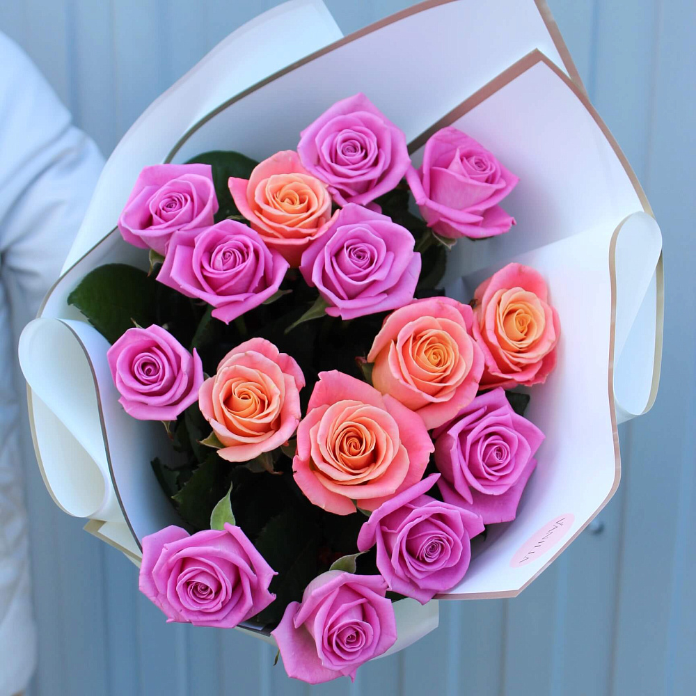 15 роз микс 60 см