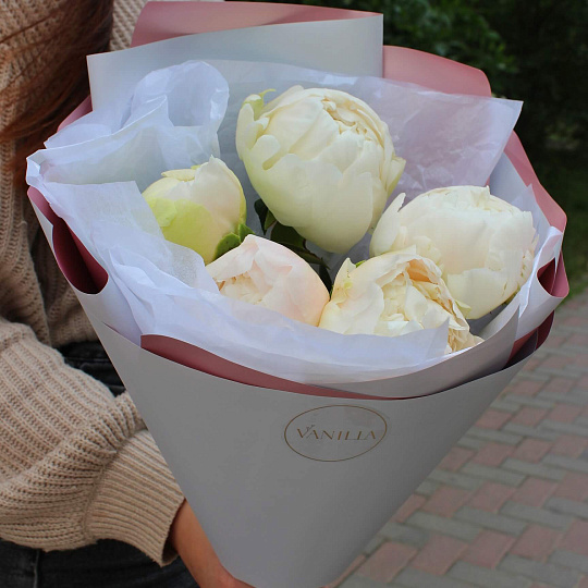 Букет из 5 белых пионов