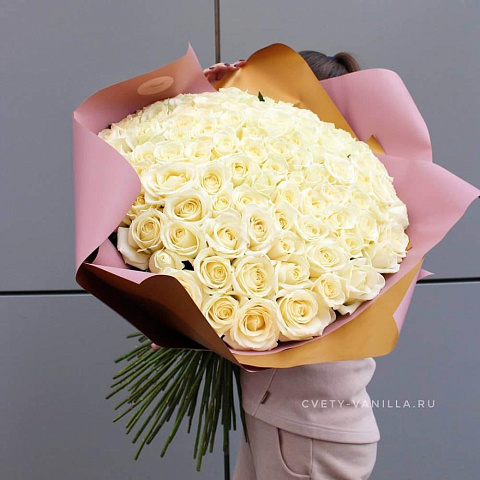 Букет из 101 белой розы "Аваланж" 70-см - изображение 2