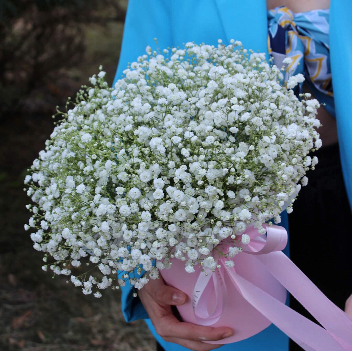 Белая гипсофила в коробке "Облако"