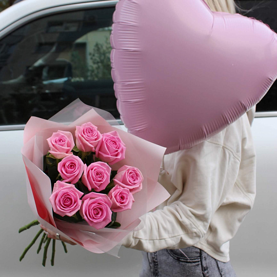Букет из розовых роз сорта "Аква" - изображение 2