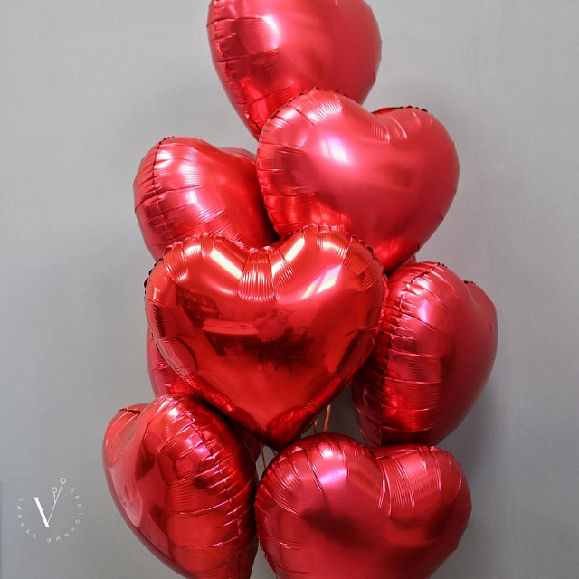 Композиция из 9 красных фольгированных сердец - изображение 2