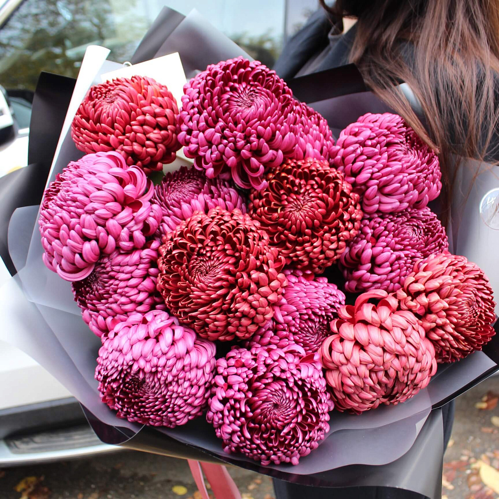 Букет из 15 хризантем микс "Бигуди"